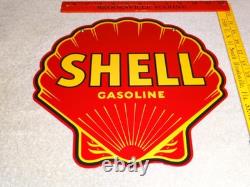 Vintage Shell Gasoline Rare Red 11 3/4 Porcelain Metal Service Station Oil Sign