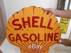 Vintage Shell Gasoline Sign Double Sided Porcelain Original 25x25