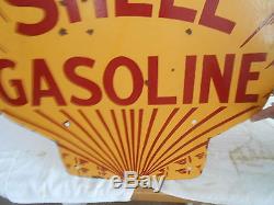 Vintage Shell Gasoline Sign Double Sided Porcelain Original 25x25