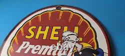 Vintage Shell Gasoline Sign Porcelain Popeye Premium Gas Sign