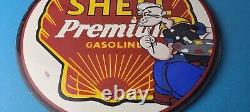Vintage Shell Gasoline Sign Porcelain Popeye Premium Gas Sign
