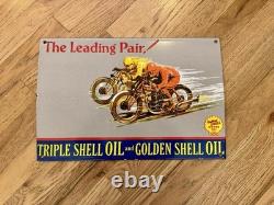 Vintage Shell Oil Gas Motorcycle Racing Porcelain Sign