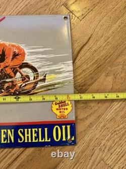 Vintage Shell Oil Gas Motorcycle Racing Porcelain Sign