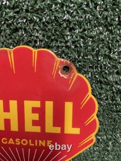 Vintage Shell Porcelain Sign Gasoline Company Die Cut Petrol Advertising Oil Gas