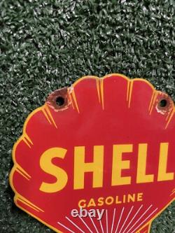 Vintage Shell Porcelain Sign Gasoline Company Die Cut Petrol Advertising Oil Gas