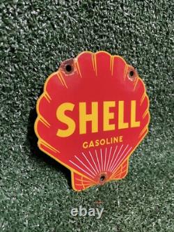 Vintage Shell Porcelain Sign Gasoline Company Die Cut Petrol Advertising Oil Gas
