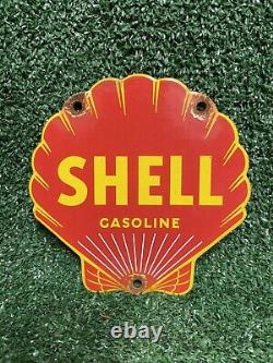 Vintage Shell Porcelain Sign Gasoline Company Die Cut Petrol Advertising Oil Gas