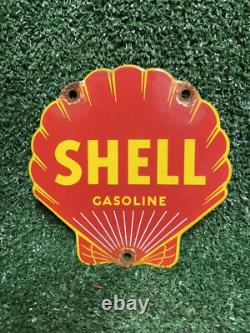 Vintage Shell Porcelain Sign Gasoline Company Die Cut Petrol Advertising Oil Gas
