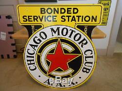 Vintage Sign AAA Chicago Motor Club Double Sided Porcelain Orig. 43x36