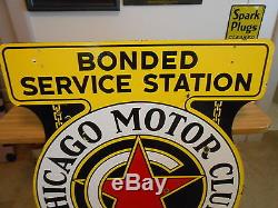 Vintage Sign AAA Chicago Motor Club Double Sided Porcelain Orig. 43x36