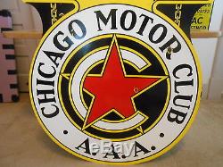 Vintage Sign AAA Chicago Motor Club Double Sided Porcelain Orig. 43x36
