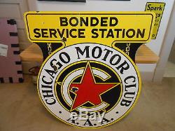 Vintage Sign AAA Chicago Motor Club Double Sided Porcelain Orig. 43x36