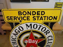 Vintage Sign AAA Chicago Motor Club Double Sided Porcelain Orig. 43x36