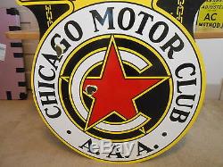 Vintage Sign AAA Chicago Motor Club Double Sided Porcelain Orig. 43x36
