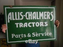 Vintage Sign Allis Chalmers Tractors Parts & Service Double Sided Porcelain Oil