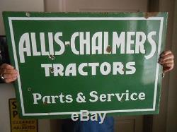 Vintage Sign Allis Chalmers Tractors Parts & Service Double Sided Porcelain Oil