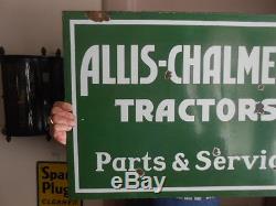 Vintage Sign Allis Chalmers Tractors Parts & Service Double Sided Porcelain Oil