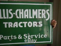 Vintage Sign Allis Chalmers Tractors Parts & Service Double Sided Porcelain Oil