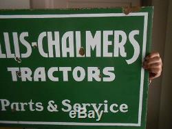 Vintage Sign Allis Chalmers Tractors Parts & Service Double Sided Porcelain Oil