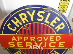 Vintage Sign Chrysler Plymouth Approved Service Double Sided Porcelain 441/2x42