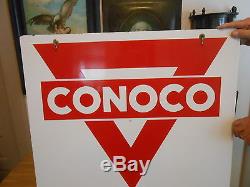 Vintage Sign Conoco Super Motor Oil Double Sided Porcelain Original 30x27