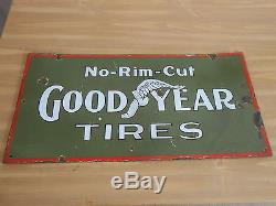 Vintage Sign Goodyear Tires No-Rim Cut ca. 1910 Very Rare Double Sided Porcelain