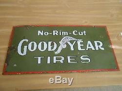 Vintage Sign Goodyear Tires No-Rim Cut ca. 1910 Very Rare Double Sided Porcelain
