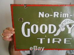 Vintage Sign Goodyear Tires No-Rim Cut ca. 1910 Very Rare Double Sided Porcelain