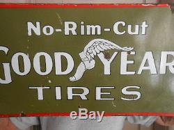 Vintage Sign Goodyear Tires No-Rim Cut ca. 1910 Very Rare Double Sided Porcelain