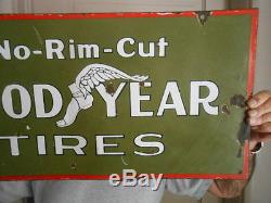 Vintage Sign Goodyear Tires No-Rim Cut ca. 1910 Very Rare Double Sided Porcelain