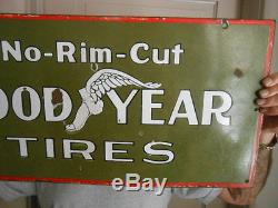 Vintage Sign Goodyear Tires No-Rim Cut ca. 1910 Very Rare Double Sided Porcelain