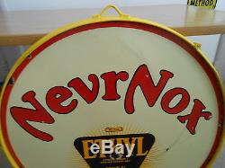 Vintage Sign NevrNox Ethyl Gasoline Double Sided Porcelain 30 Dia. Original