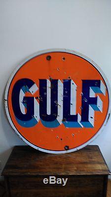 Vintage Sign Original Gulf Gasoline Double Sided Porcelain 42