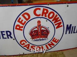 Vintage Sign Red Crown Gasoline Power Milage Single Sided Porcelain Gas Oil