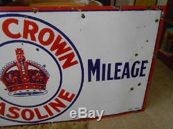 Vintage Sign Red Crown Gasoline Power Milage Single Sided Porcelain Gas Oil