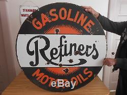 Vintage Sign Refiners Gasoline & Motor Oil Double Sided Porcelain ca. 1920's Orig