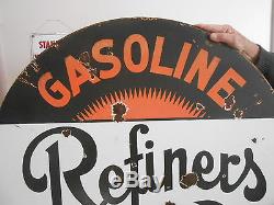 Vintage Sign Refiners Gasoline & Motor Oil Double Sided Porcelain ca. 1920's Orig