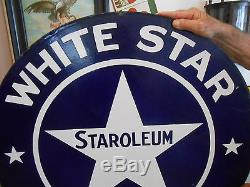 Vintage Sign White Star Gasoline Staroleum Double Sided Porcelain 30 Original