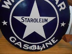 Vintage Sign White Star Gasoline Staroleum Double Sided Porcelain 30 Original