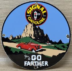 Vintage Signal Gasoline Porcelain Sign Gas Station Pump Motor Oil Service