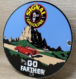 Vintage Signal Gasoline Porcelain Sign Gas Station Pump Motor Oil Service