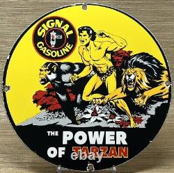 Vintage Signal Gasoline Porcelain Sign Motor Oil Gas Pump Plate Rare Tarzan