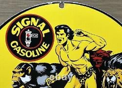 Vintage Signal Gasoline Porcelain Sign Motor Oil Gas Pump Plate Rare Tarzan