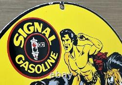 Vintage Signal Gasoline Porcelain Sign Motor Oil Gas Pump Plate Rare Tarzan