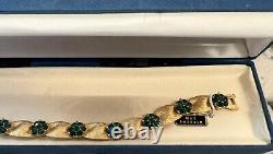Vintage Signed CROWN TRIFARI Emerald Green Birthday Ribbon Bracelet Original Box
