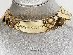 Vintage Signed GIVENCHY Gold Plated CHOKER Hexagon Necklace Couture ID Plate