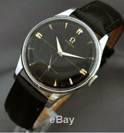 Vintage Signed Omega St Steel Manual Wind Black Dial Working Vintage Gents Watch