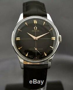 Vintage Signed Omega St Steel Manual Wind Black Dial Working Vintage Gents Watch