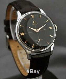 Vintage Signed Omega St Steel Manual Wind Black Dial Working Vintage Gents Watch