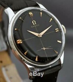 Vintage Signed Omega St Steel Manual Wind Black Dial Working Vintage Gents Watch